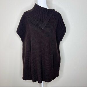 Kinross Cashmere Brown Convertible Turtleneck Short Sleeve Boxy Knit Sweater